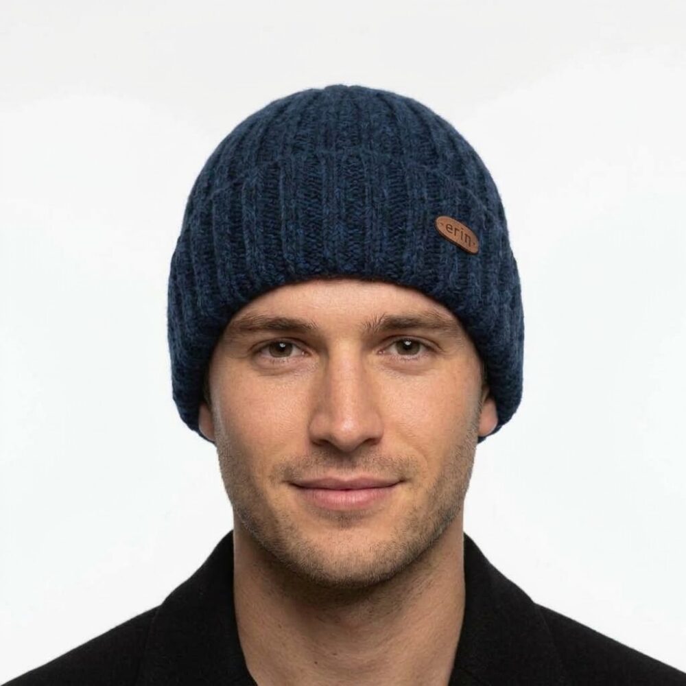 Men's Wool Turn-Up Beanie Cap - Navy