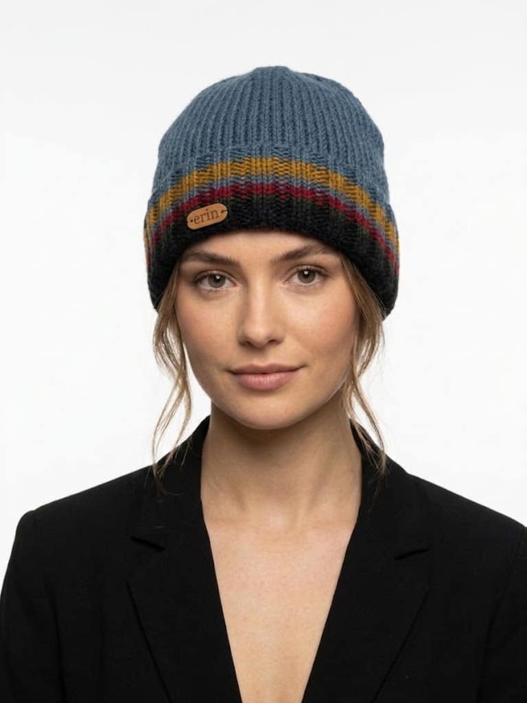 Rib-Knitted Irish Wool Beanie - Denim Blue