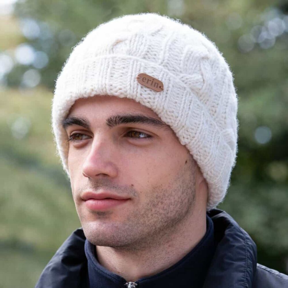 Cable Knit Turn Up Beanie - Natural