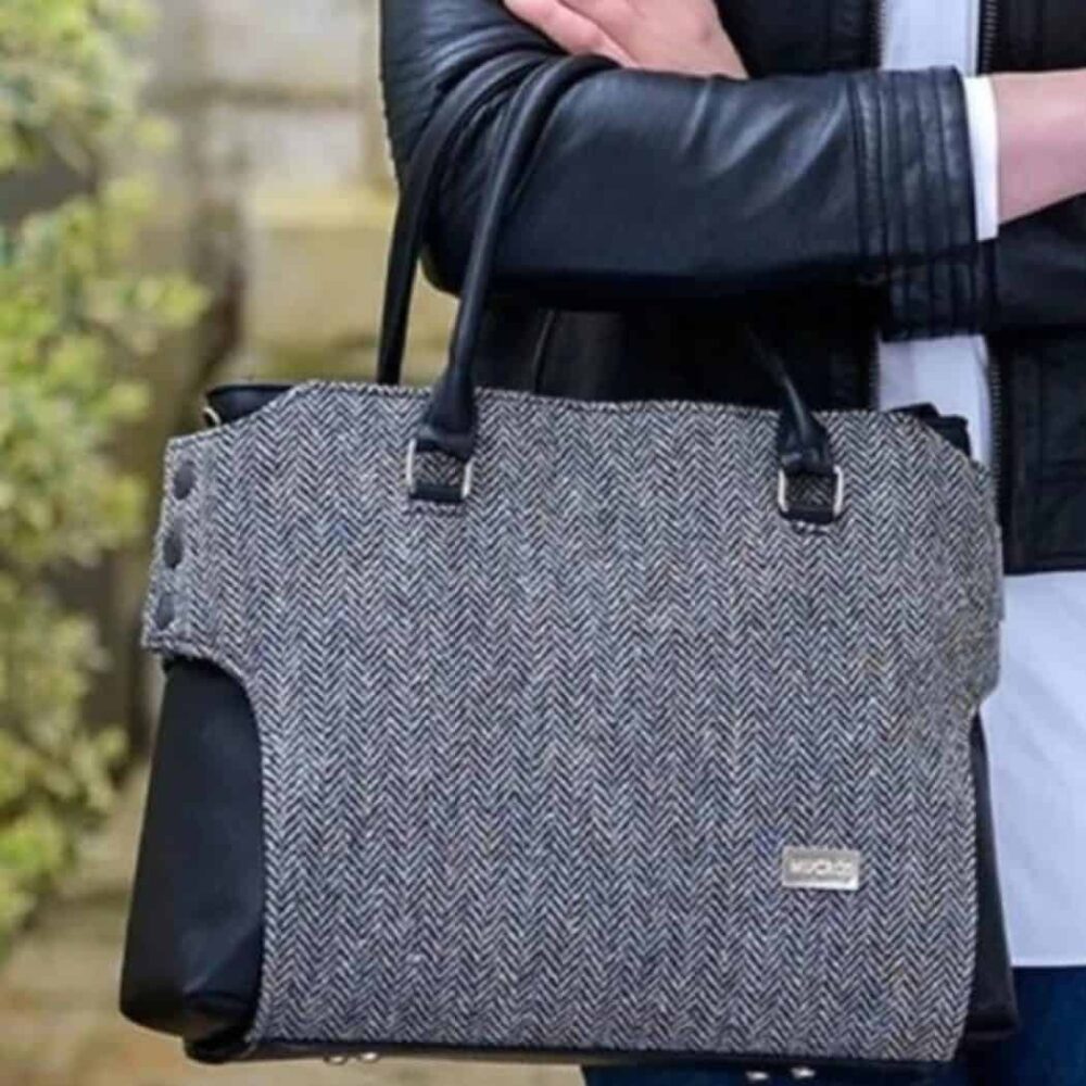 Irish Tweed Emily Handbag - Gray Herringbone
