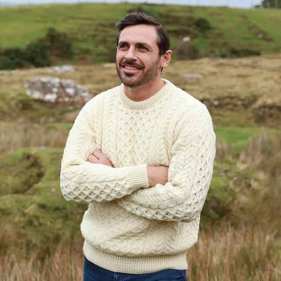 Irish Cable Knit Wool Aran Sweater for Men