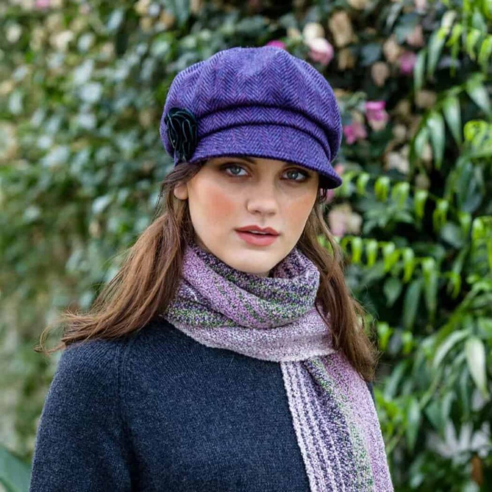 Ladies Irish Wool Newsboy - Purple Herringbone