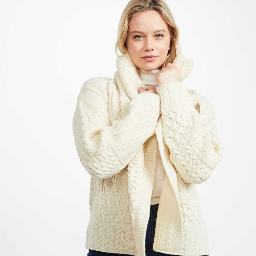 Ladies Irish Merino Wool Cardigan  - Natural