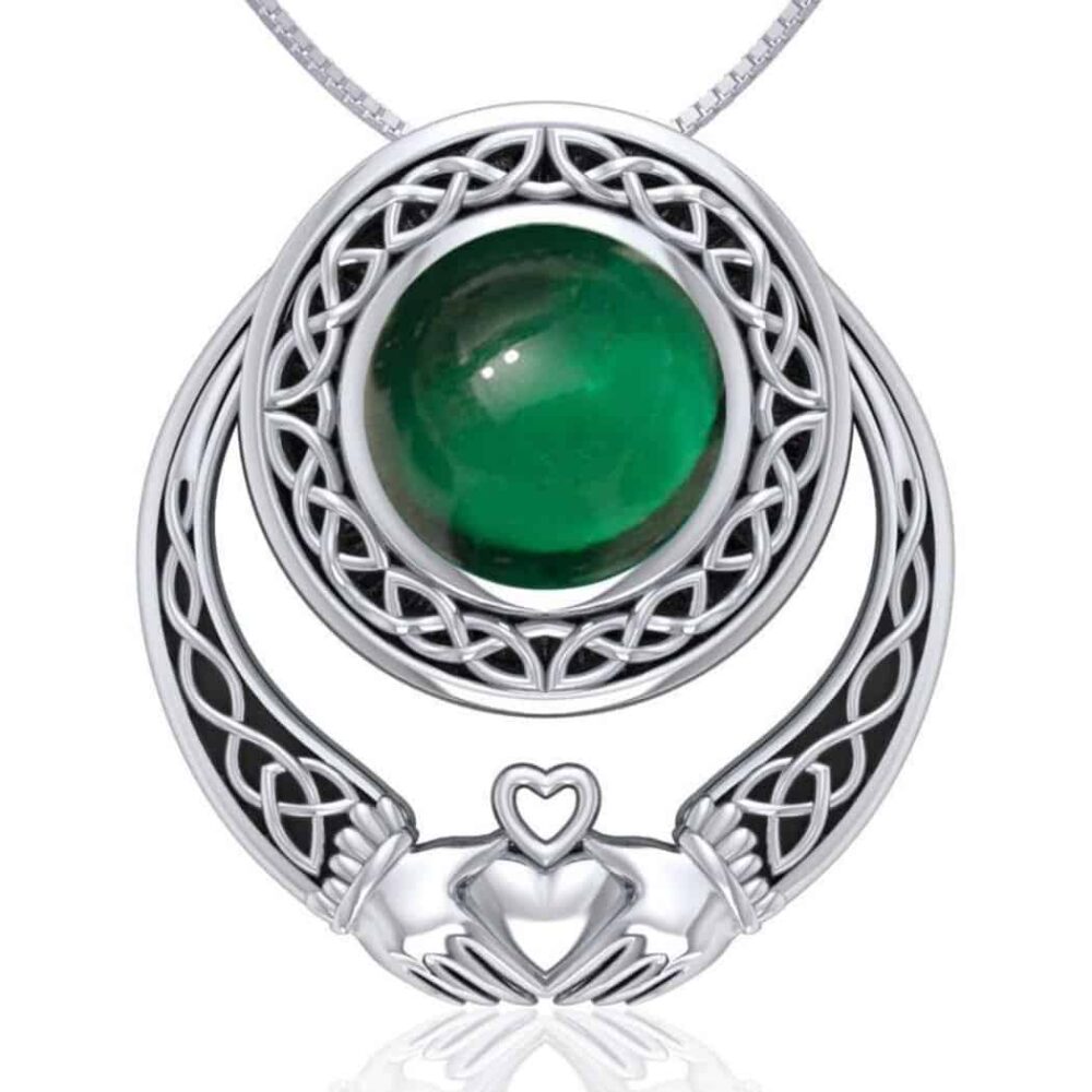 Celtic Claddagh Pendant- Emerald Green Gemstone