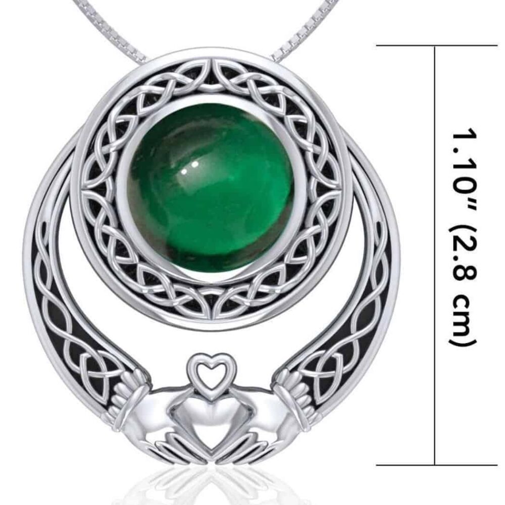 Celtic Claddagh Pendant- Emerald Green Gemstone