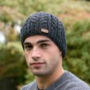 Aran Cable Knit Wool Cap- Charcoal