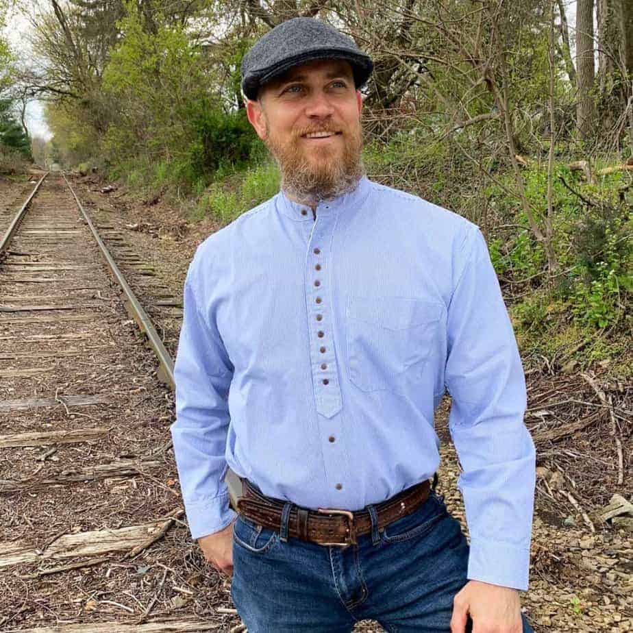 Irish Grandfather Shirt - Blue & White Pinstripe