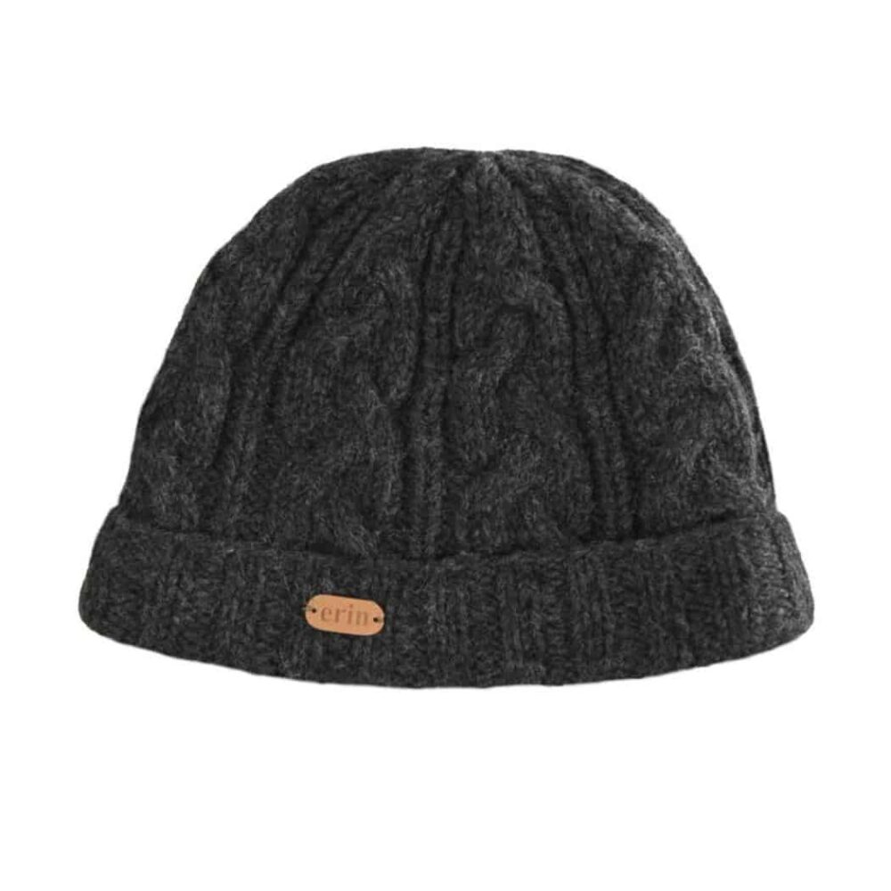 Cable Knit Turn Up Beanie - Charcoal Gray
