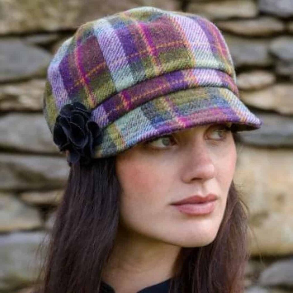 Ladies Irish Wool Newsboy - Purple, Green Plaid