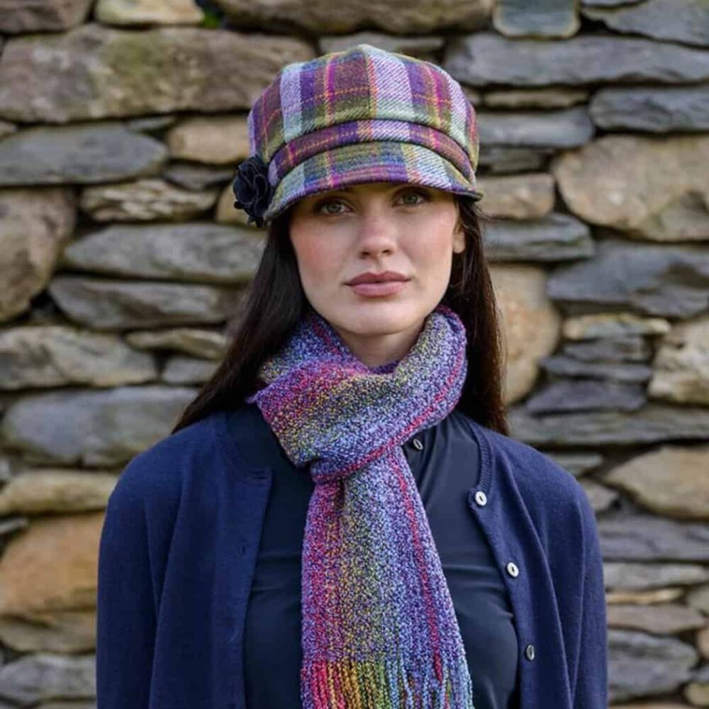 Ladies Irish Wool Newsboy - Purple, Green Plaid