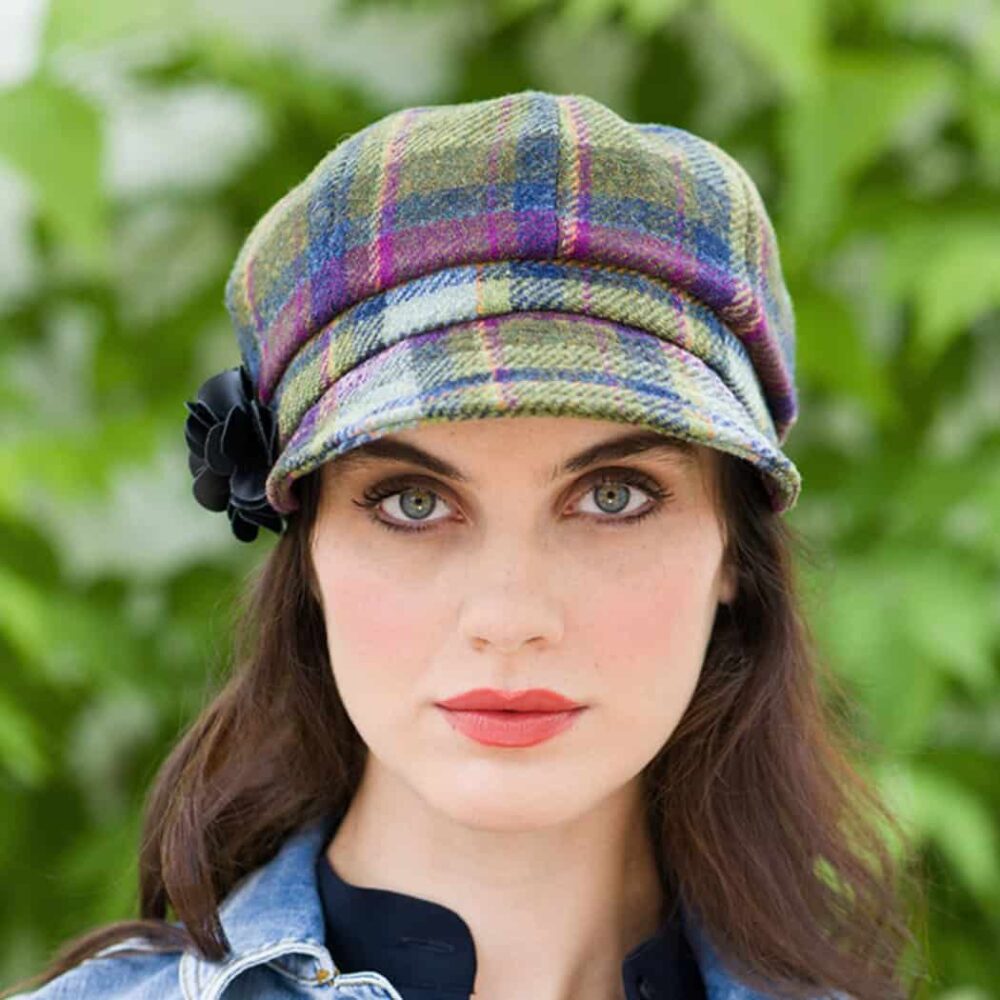Ladies Irish Wool Newsboy - Purple, Green Plaid