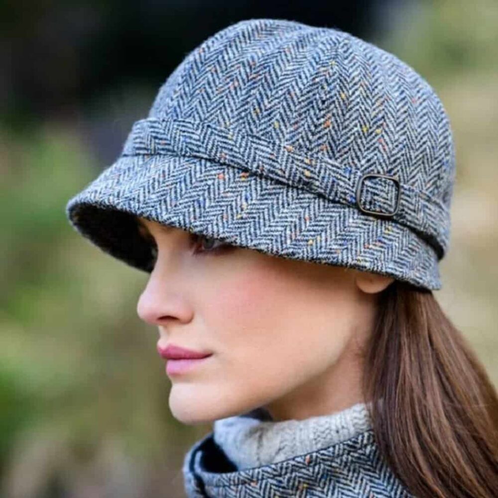 Irish Tweed Flapper For Women- Gray Herringbone