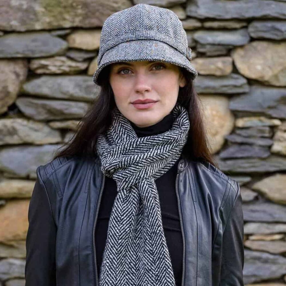 Irish Tweed Flapper For Women- Gray Herringbone