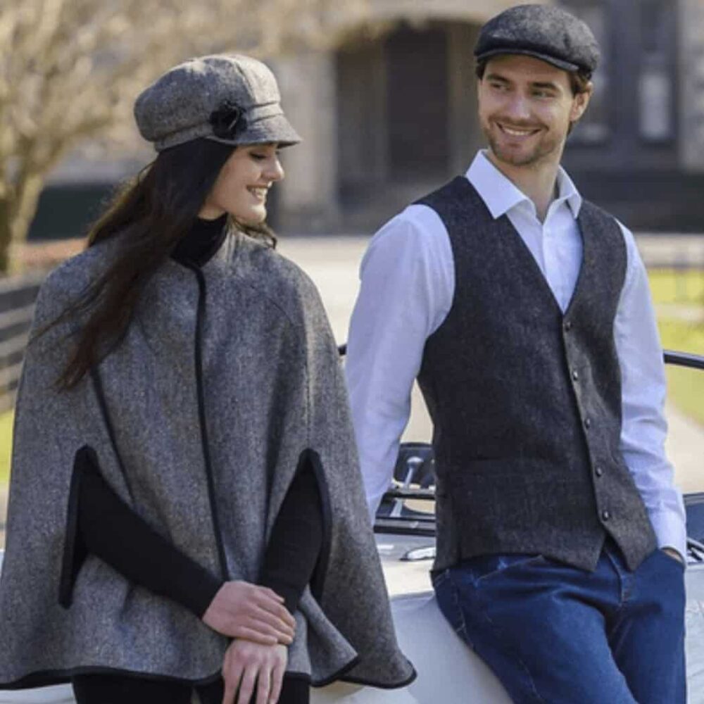 Ladies Irish Wool Newsboy - Gray Herringbone