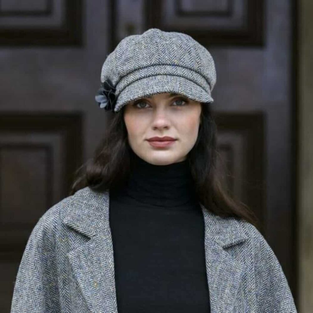 Ladies Irish Wool Newsboy - Gray Herringbone
