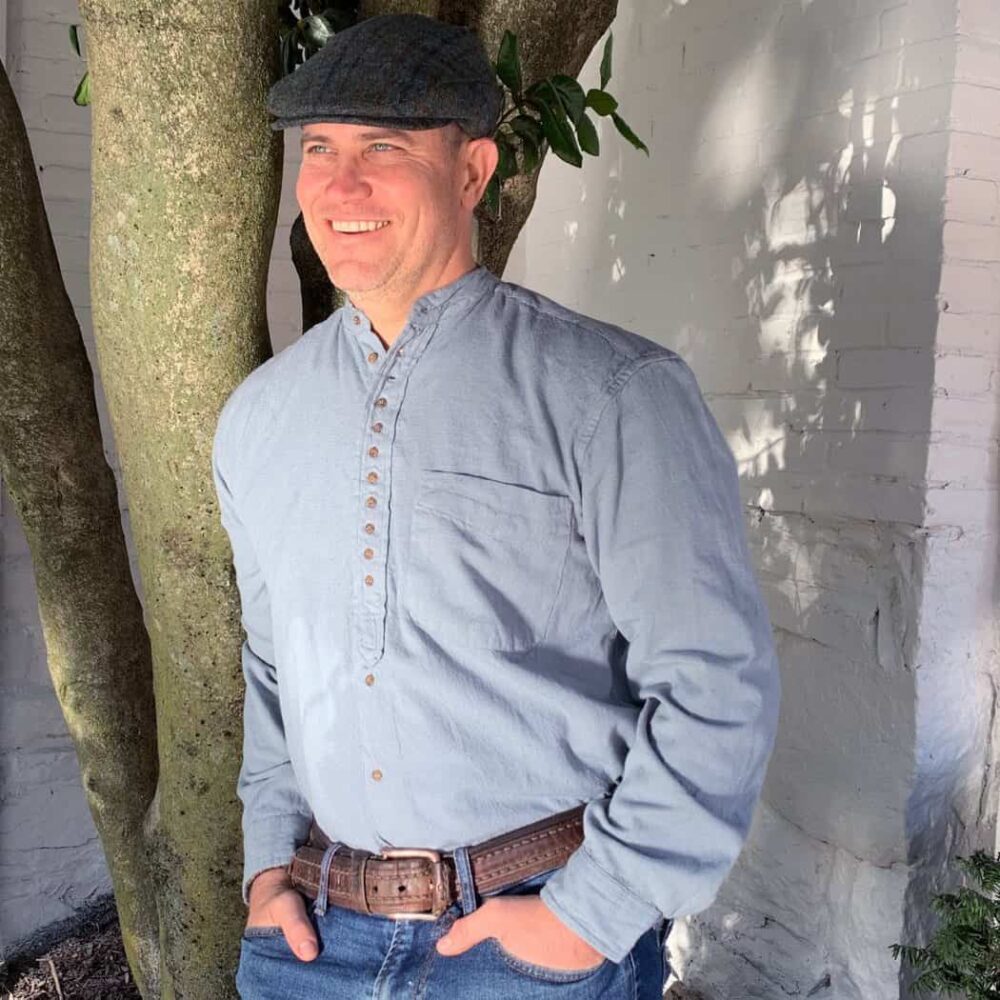 Traditional Irish Grandfather Shirt - Cloud Blue