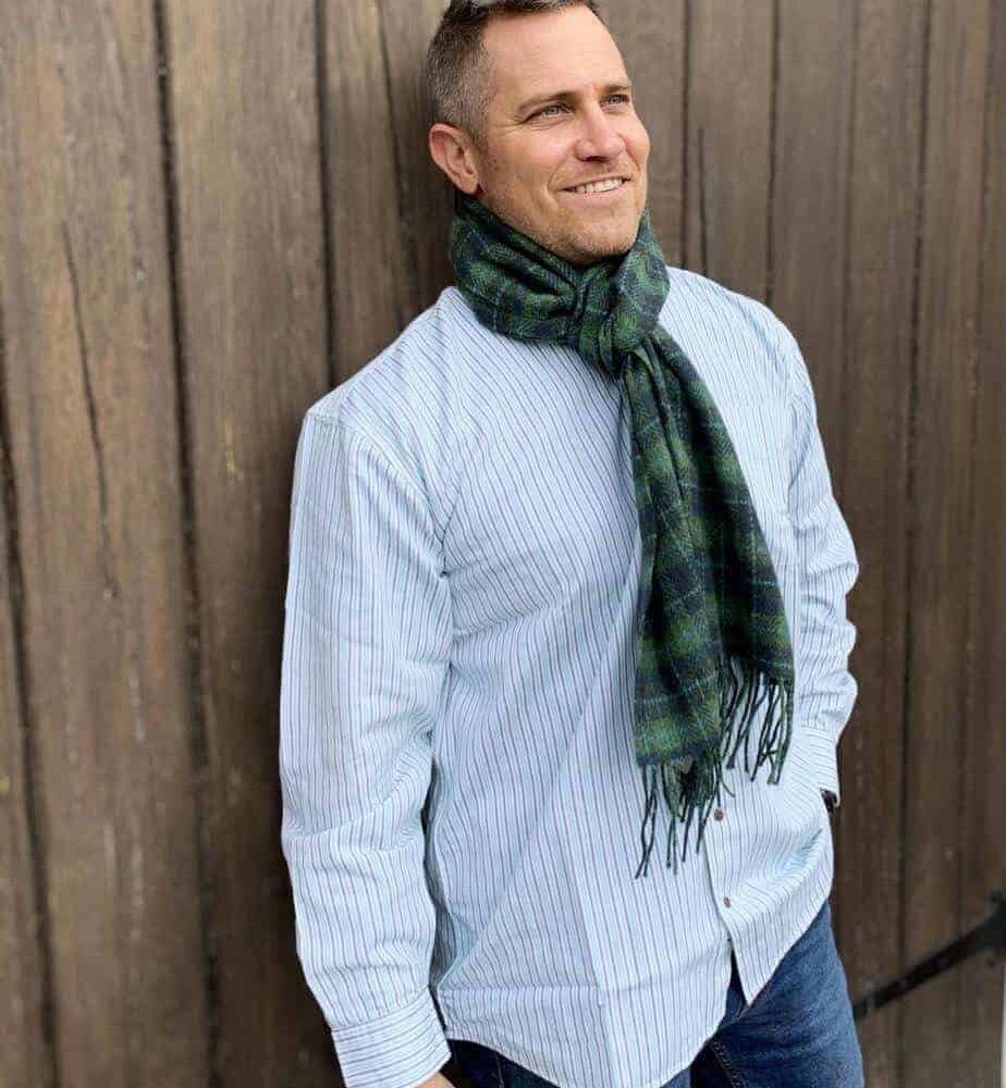 Irish Grandfather Shirt - Green & Gray Pinstripe