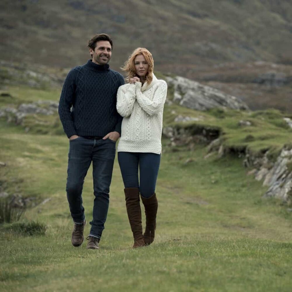 Irish Wool Cowl Neck Sweater For Women - Natural