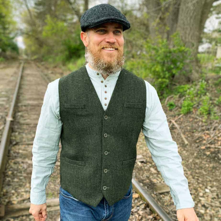 Men's Tweed Vest - Olive Green