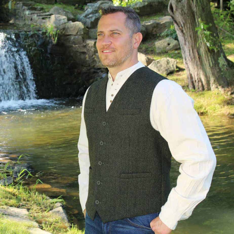 Men's Tweed Vest - Olive Green