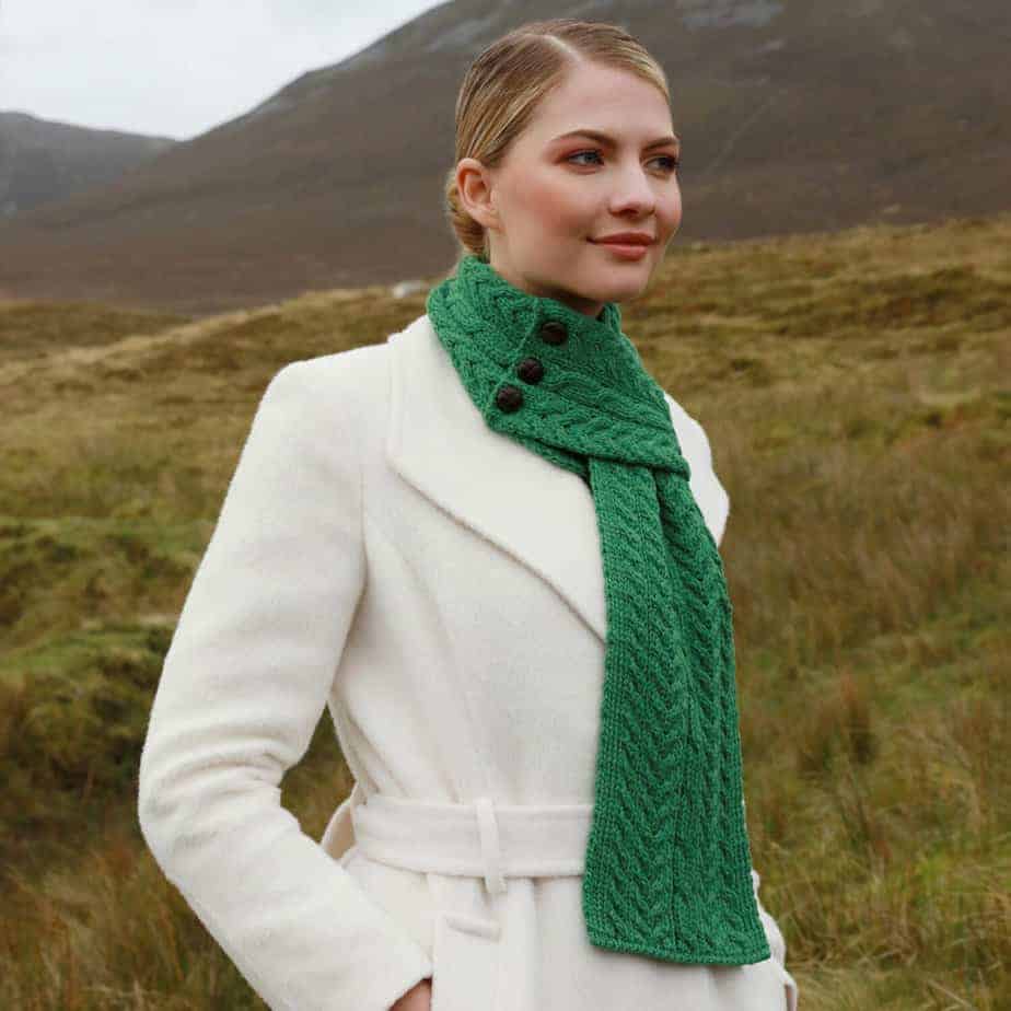 Three Button Merino Wool Scarf For Women - Green