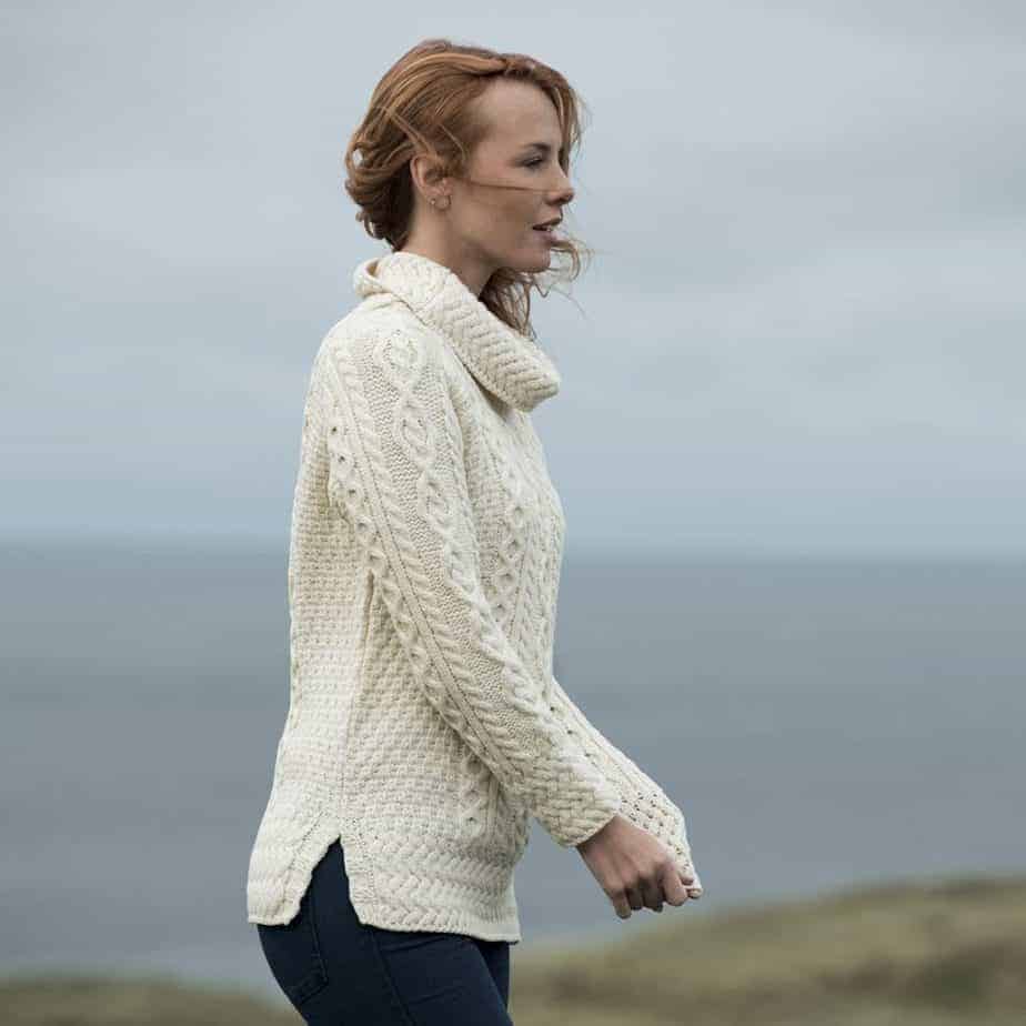 Irish Wool Cowl Neck Sweater For Women - Natural