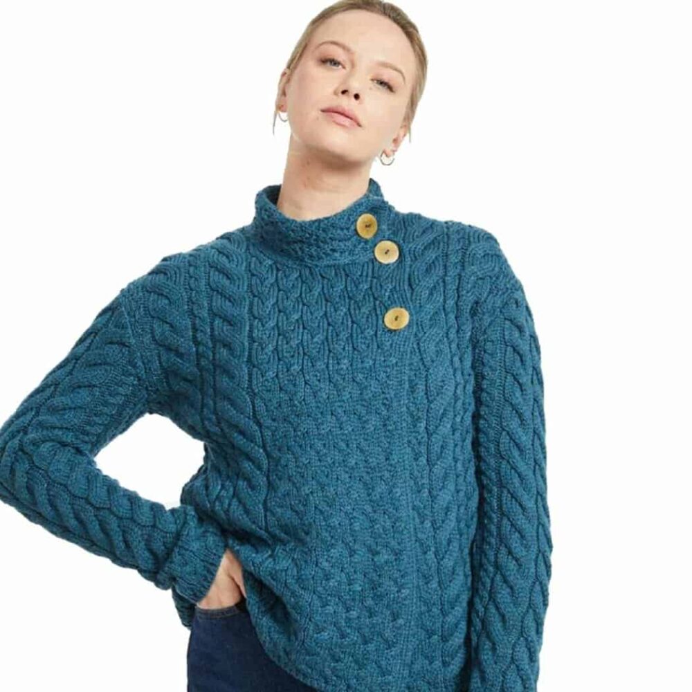 Three Button Sweater For Women - Blue