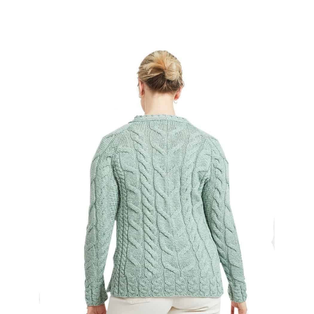 Raglan Aran Sweater For Women - Seafoam 