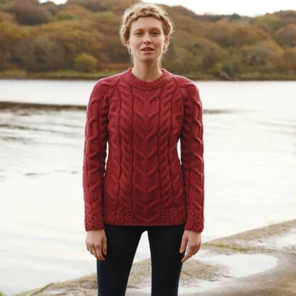 red aran cardigan