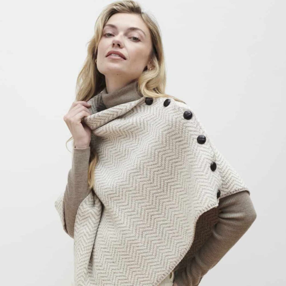 Women's Irish Wool Herringbone Poncho