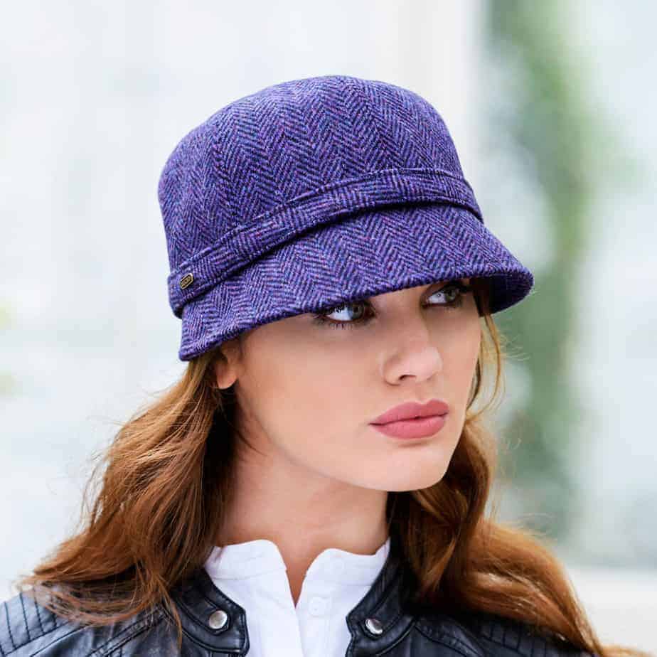 Irish Tweed Flapper For Women - Purple Herringbone
