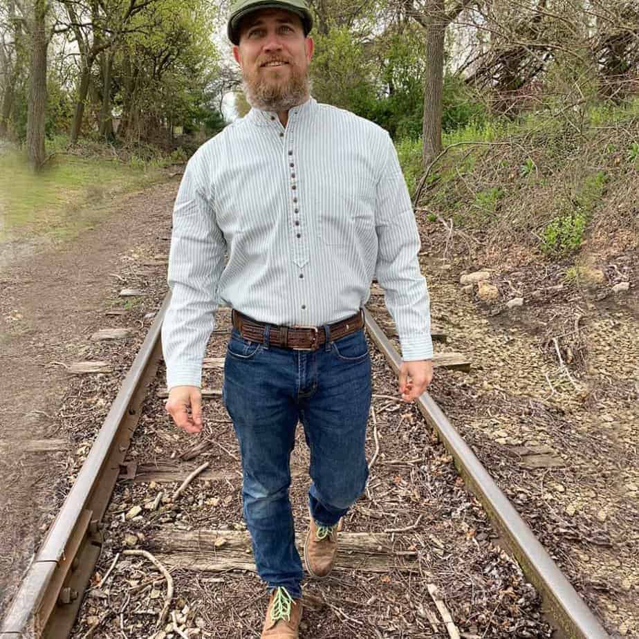 Irish Grandfather Shirt - Gray and White Pinstripe