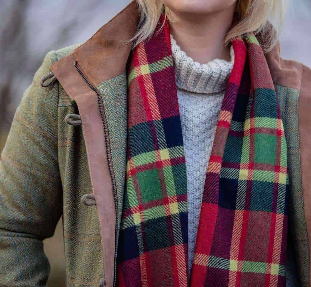 Super Soft Irish Merino Scarf - Red/Green/Black