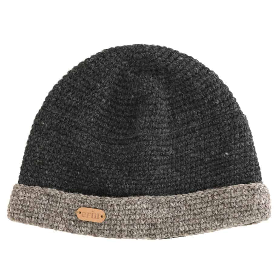 Crochet Turn-Up Beanie Cap - Gray