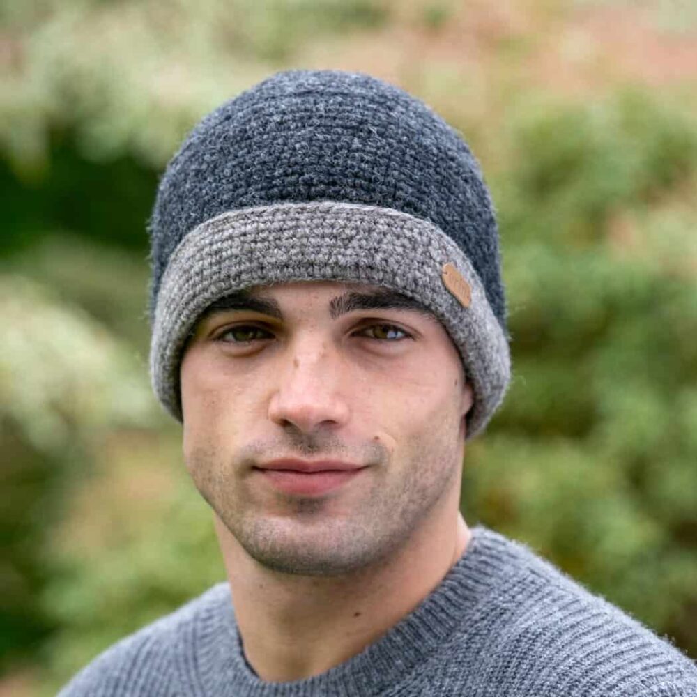 Crochet Turn-Up Beanie Cap - Gray