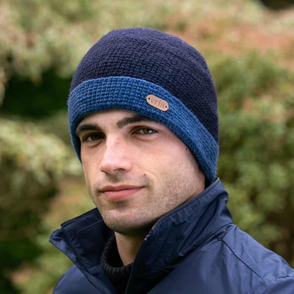 Crochet Turn-Up Beanie Cap - Blue