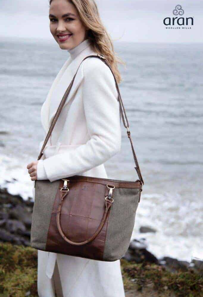 Tweed and Leather Shopper Handbag