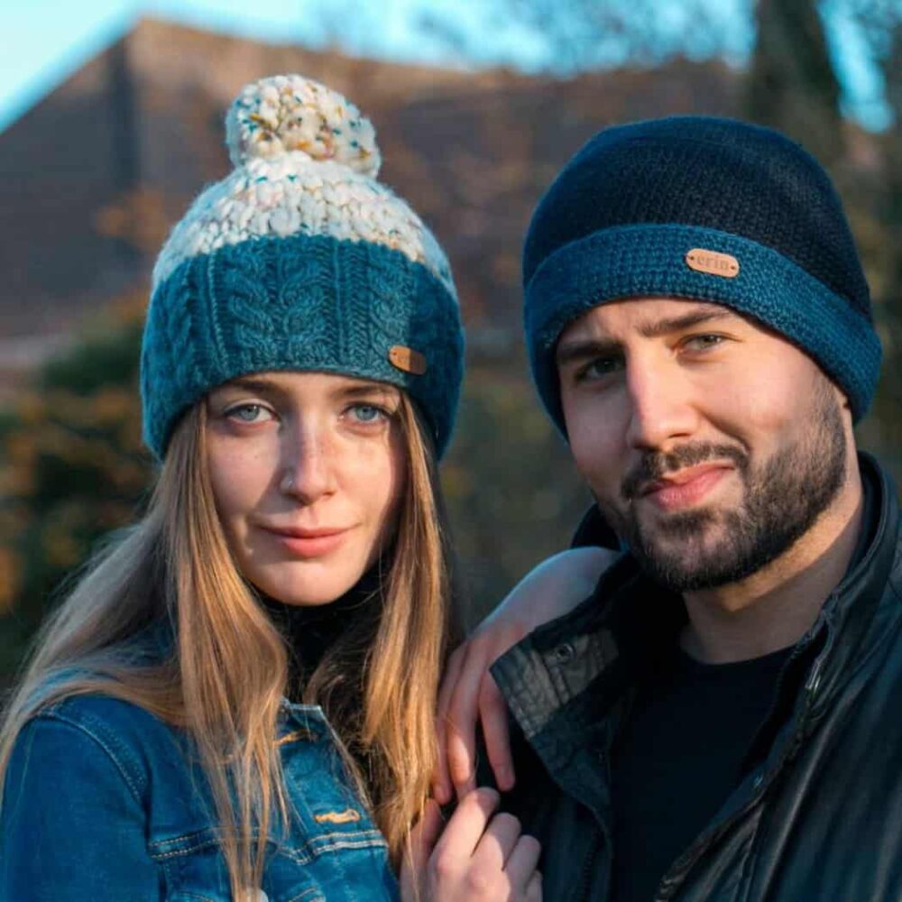 Crochet Turn-Up Beanie Cap - Blue