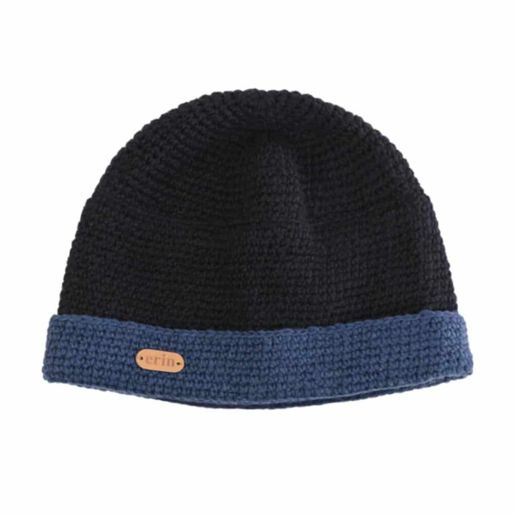 Crochet Turn-Up Beanie Cap - Blue