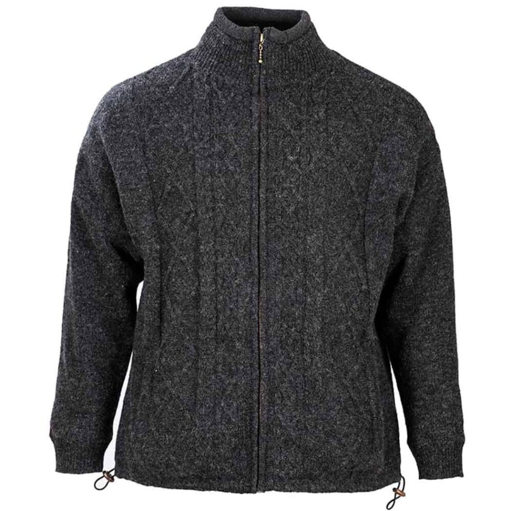 Irish Wool Aran Zip Up Cardigan For Men - Gray