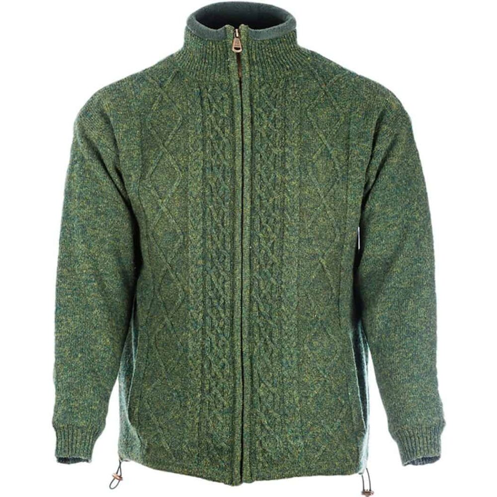 Irish Wool Aran Zip Up Cardigan For Men - Green