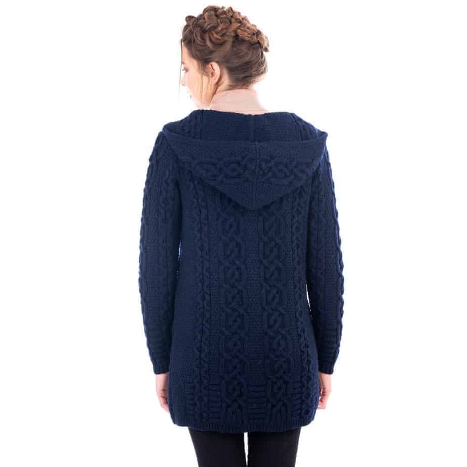 Ladies Celtic Aran Sweater Jacket - Full Length Double Zipper