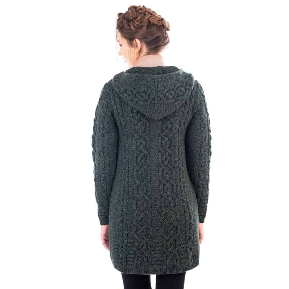 Ladies Celtic Aran Sweater Jacket - Full Length Double Zipper