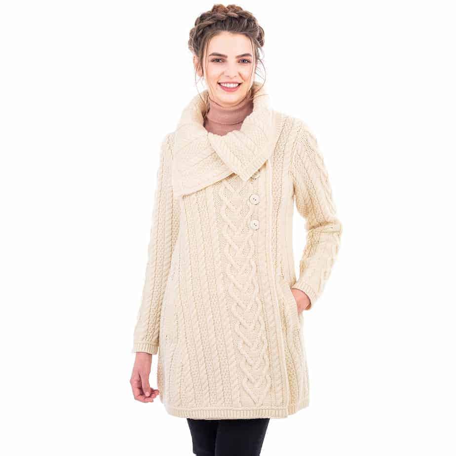 Classic Irish Aran Cable Knit Coat