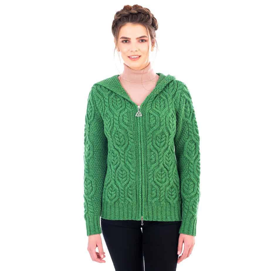 Women s Irish Hooded Cable Knit Cardigan Double Zipper