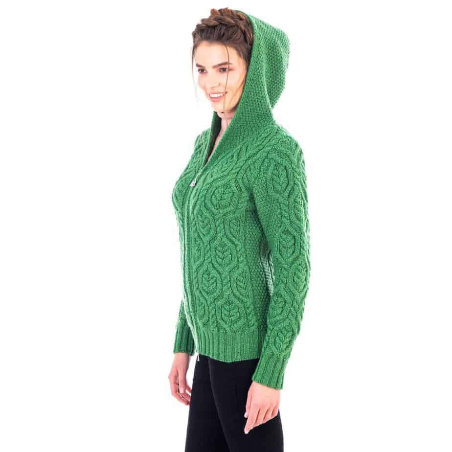 Women's Irish Hooded Cable Knit Cardigan - Double Zipper