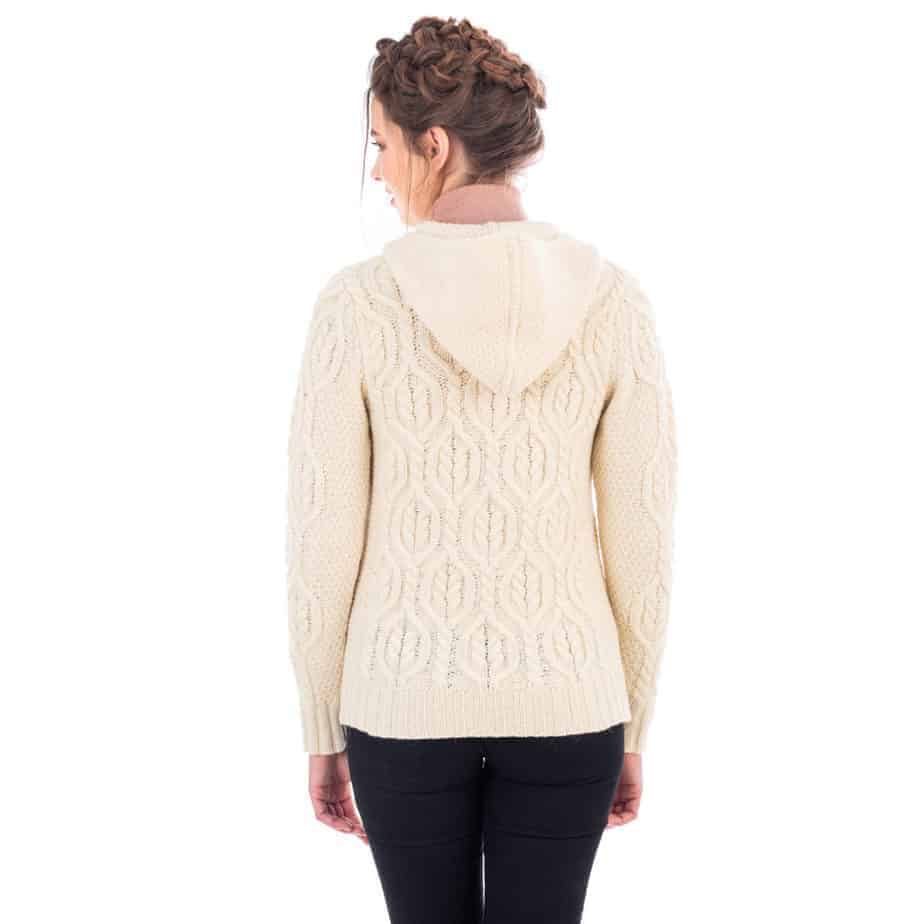 Women's Irish Hooded Cable Knit Cardigan - Double Zipper