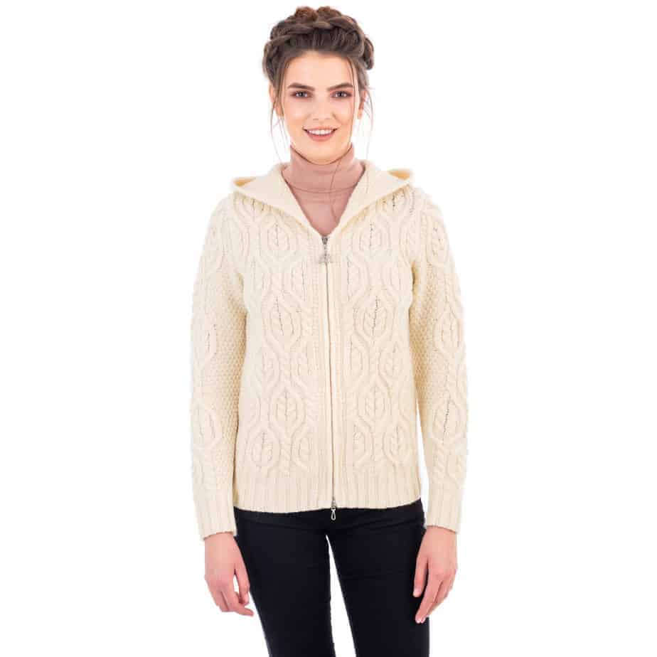 Women's Irish Hooded Cable Knit Cardigan - Double Zipper