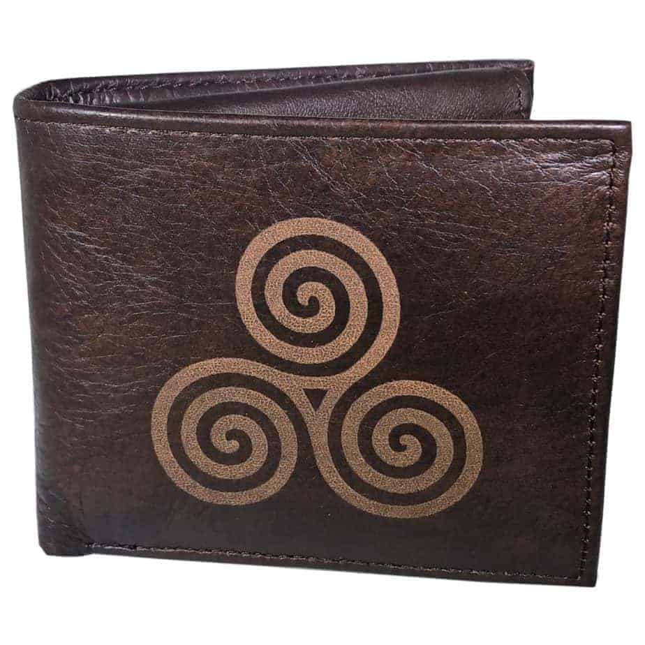 Leather wallet for men, Celtic Spiral design. 100% Real Leather.