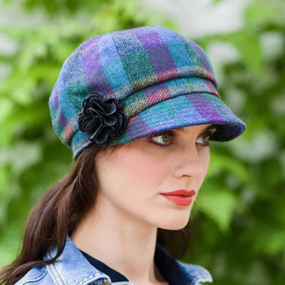 Ladies Irish Wool Newsboy - Blue, Purple Plaid